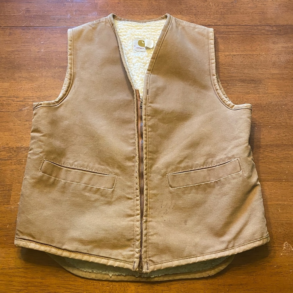 VTG Carhartt Tan Duck Canvas Sherpa-Lined Vest
